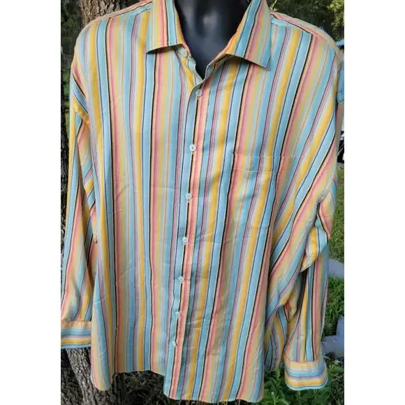Bugatchi Uomo Shaped Striped Mens Dress Button Shirt Size XXL 100% Cotton Bugatchi Uomo Shaped Striped Mens Dress Button Shirt Size XXL 100% Cotton